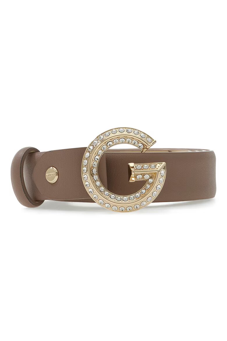 GUESS Колан от еко кожа с тока с декоративни камъни Сиво-кафяв