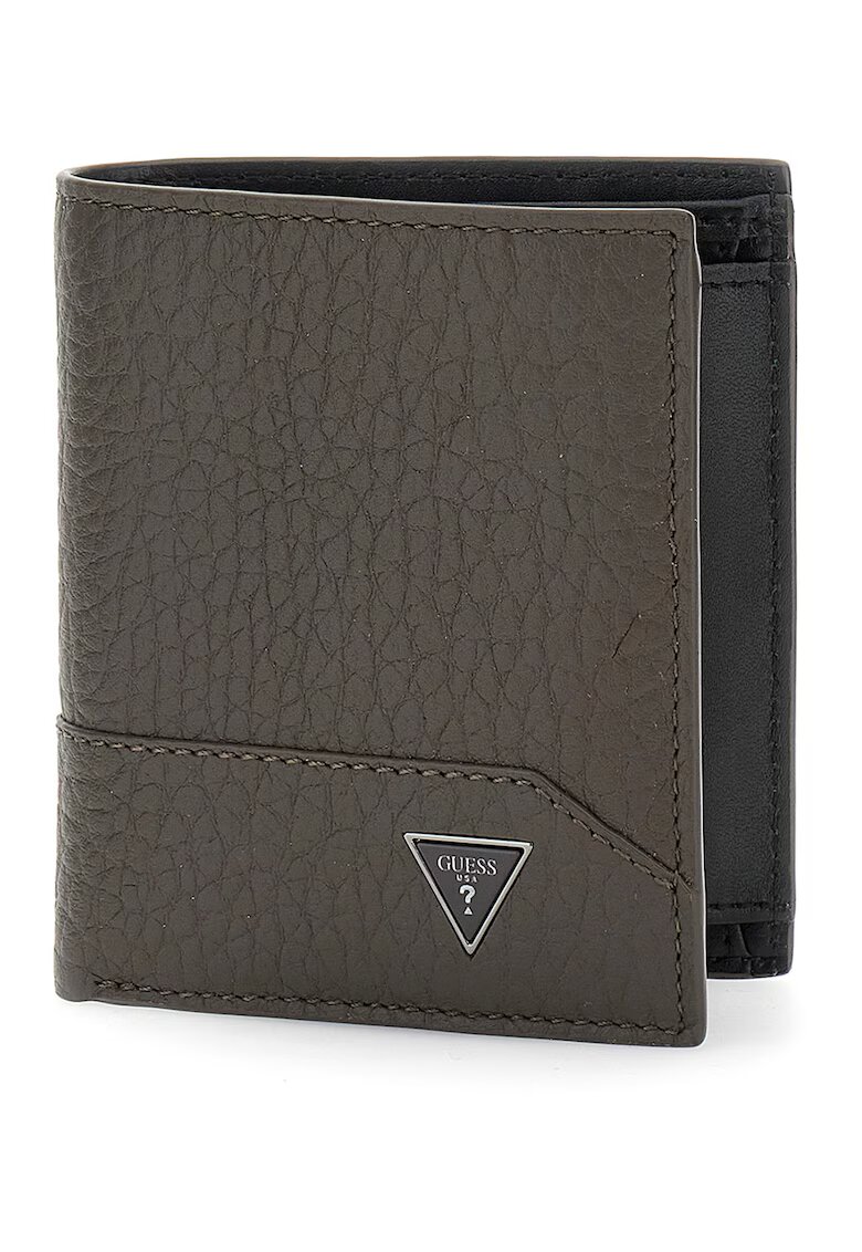 GUESS Кожен портфейл Barcellona с двойно прегъване - Сиво-кафяв