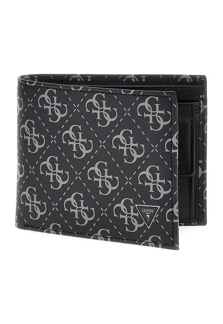 GUESS Кожен портфейл Milano с двойно прегъване и лого - Черен/Сив
