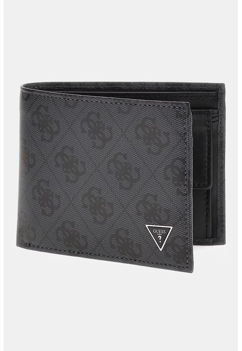 GUESS Кожен портфейл Milano с двойно прегъване и лого - Черен/Въглен сиво