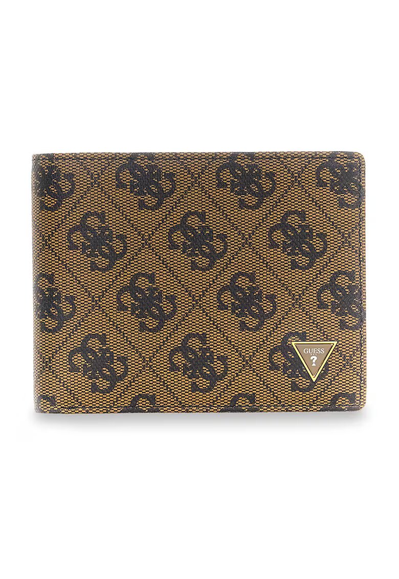 GUESS Кожен портфейл Milano с двойно прегъване и лого - Тъмнокафяв/Черен