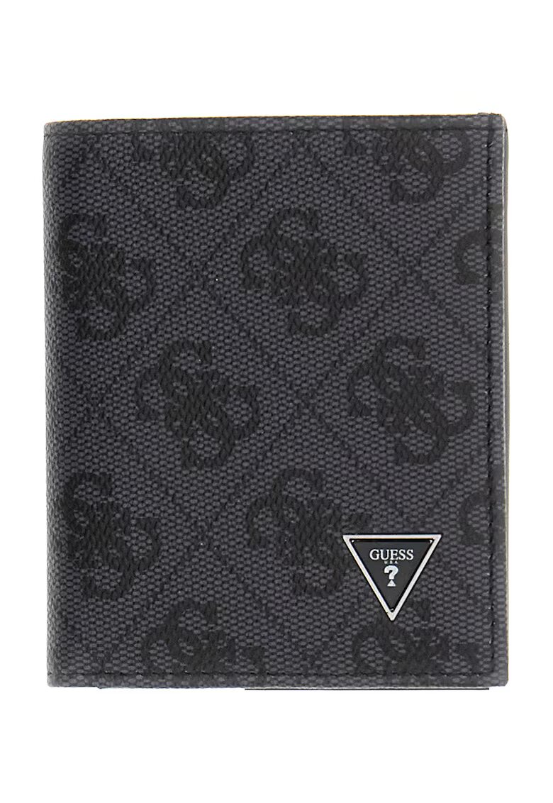 GUESS Кожен портфейл Milano с монограм - Tъмносив