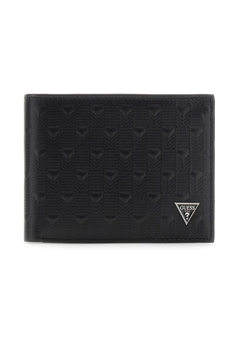 GUESS Кожен портфейл с метално лого - Черен