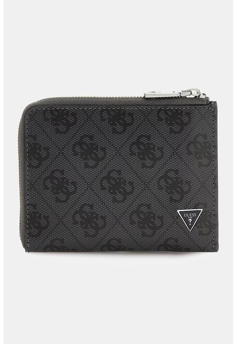 GUESS Кожен портфейл с монограм - Въглен сиво