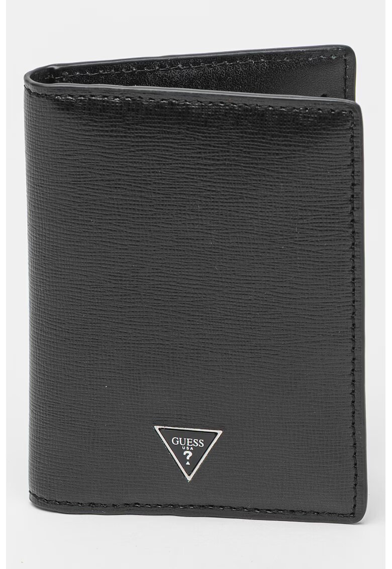 GUESS Кожен портфейл с прегъване - Черен