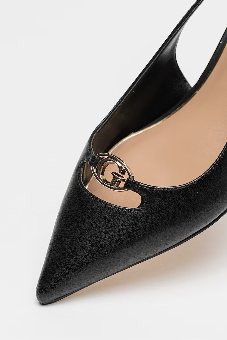 GUESS Кожени обувки с котешки ток Черен