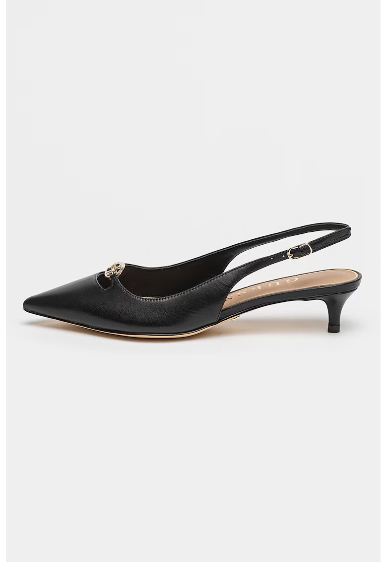 GUESS Кожени обувки с котешки ток - Черен