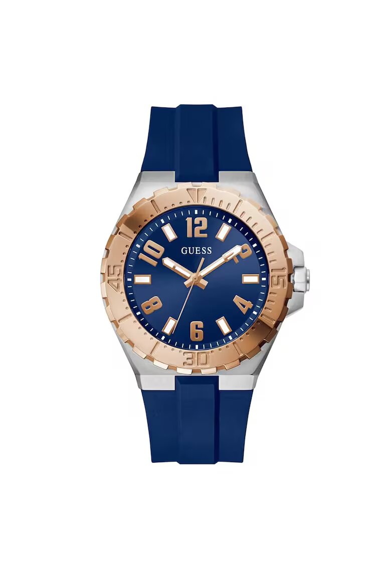 GUESS Мъжки часовник GW0909G2 - златна каса - сива метализирана силиконова каишка - кварцов механизъм - 44мм