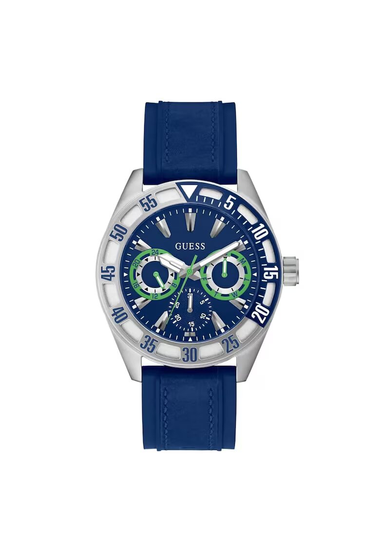 GUESS Мъжки часовник модел GW0904G1 - кварцов механизъм - стоманен корпус - силиконова каишка - сребрист - 44мм