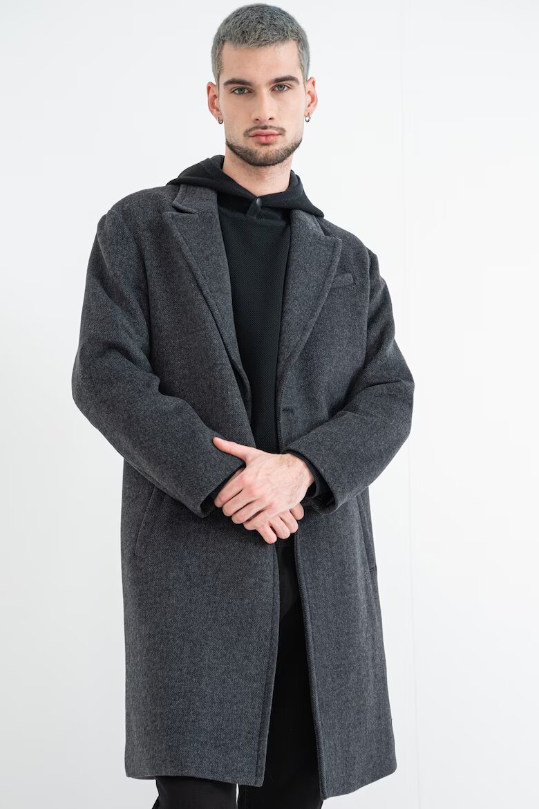 GUESS Палто с вълна Austin с раздвоен ревер Tъмносив