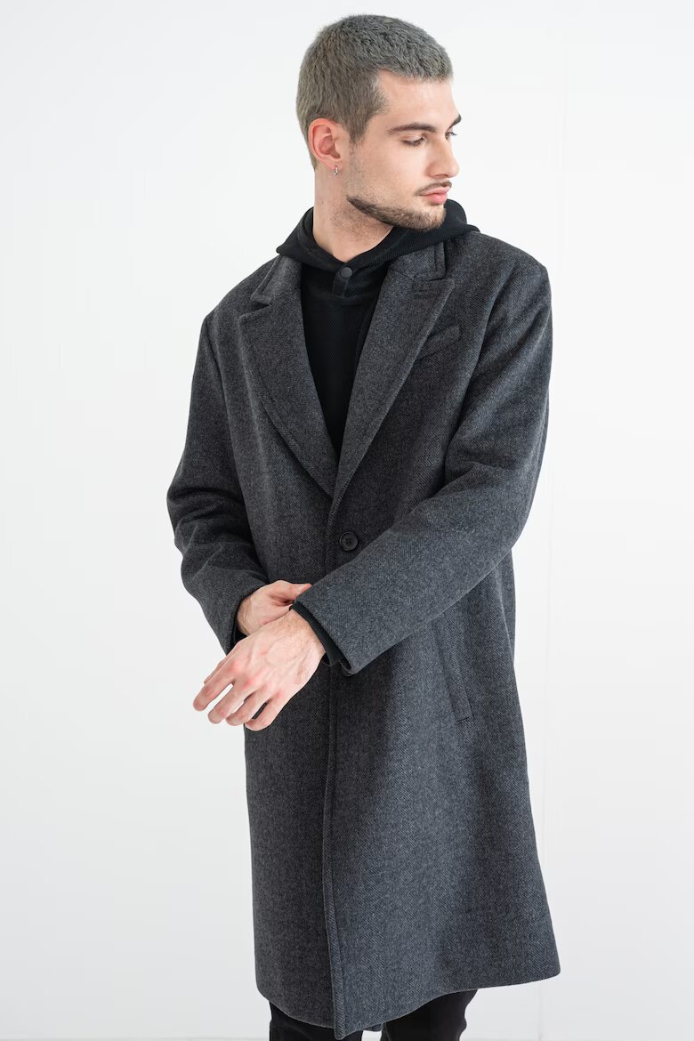 GUESS Палто с вълна Austin с раздвоен ревер Tъмносив