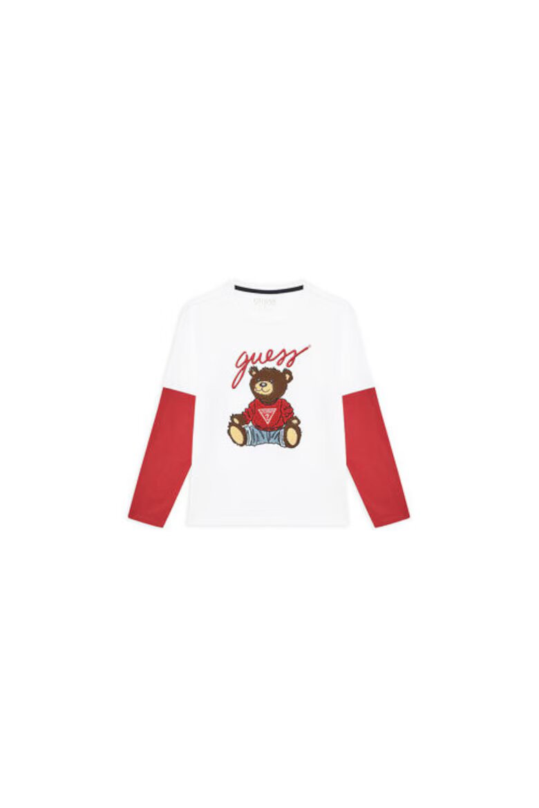 GUESS Памучна блуза с апликация мече и 2в1 дизайн