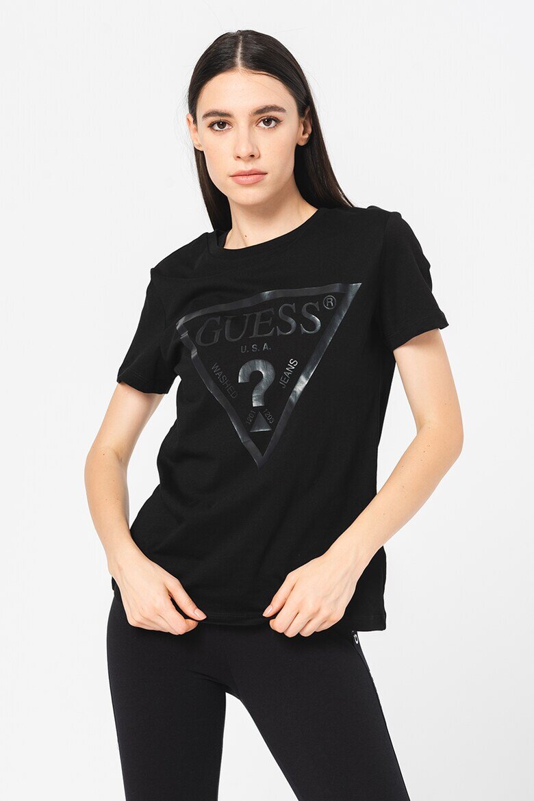 GUESS Памучна тениска с лого Черен