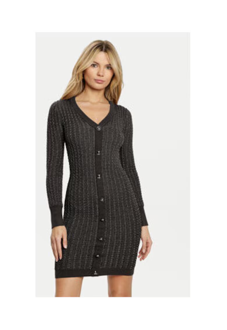 GUESS Плетена рокля с дълъг ръкав и копчета
