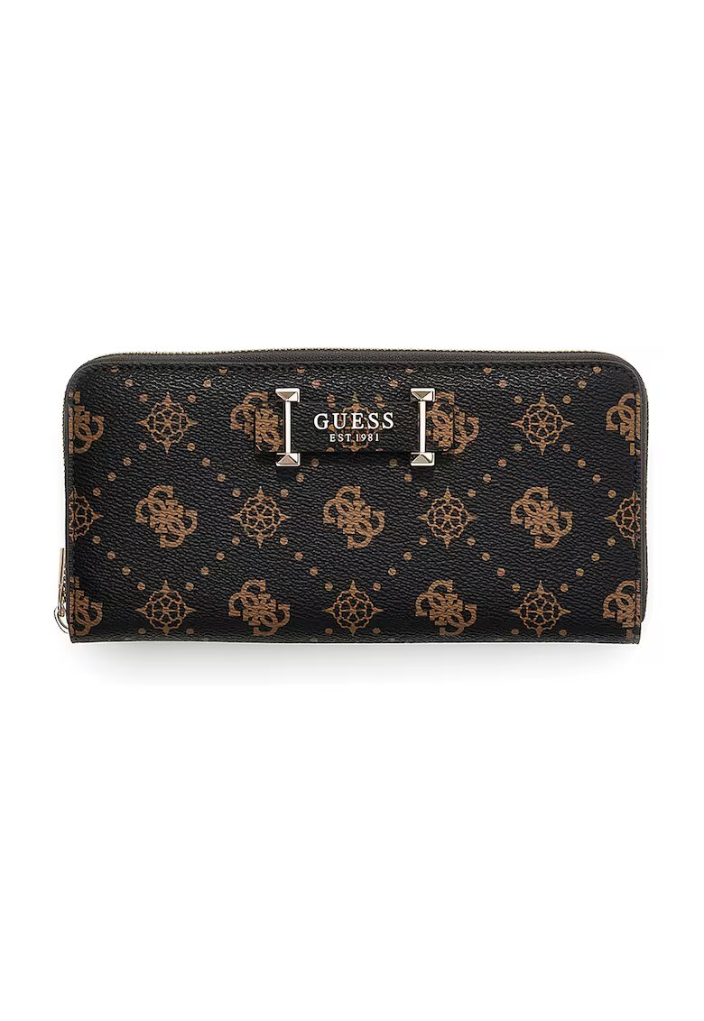 GUESS Портфейл Carrie с отделяща се каишка за китката - Черен/Кафяв