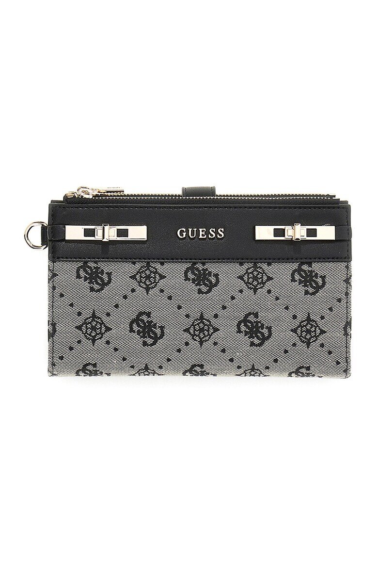 GUESS Портфейл Melinda с монограм и цип Черен/Tъмносив