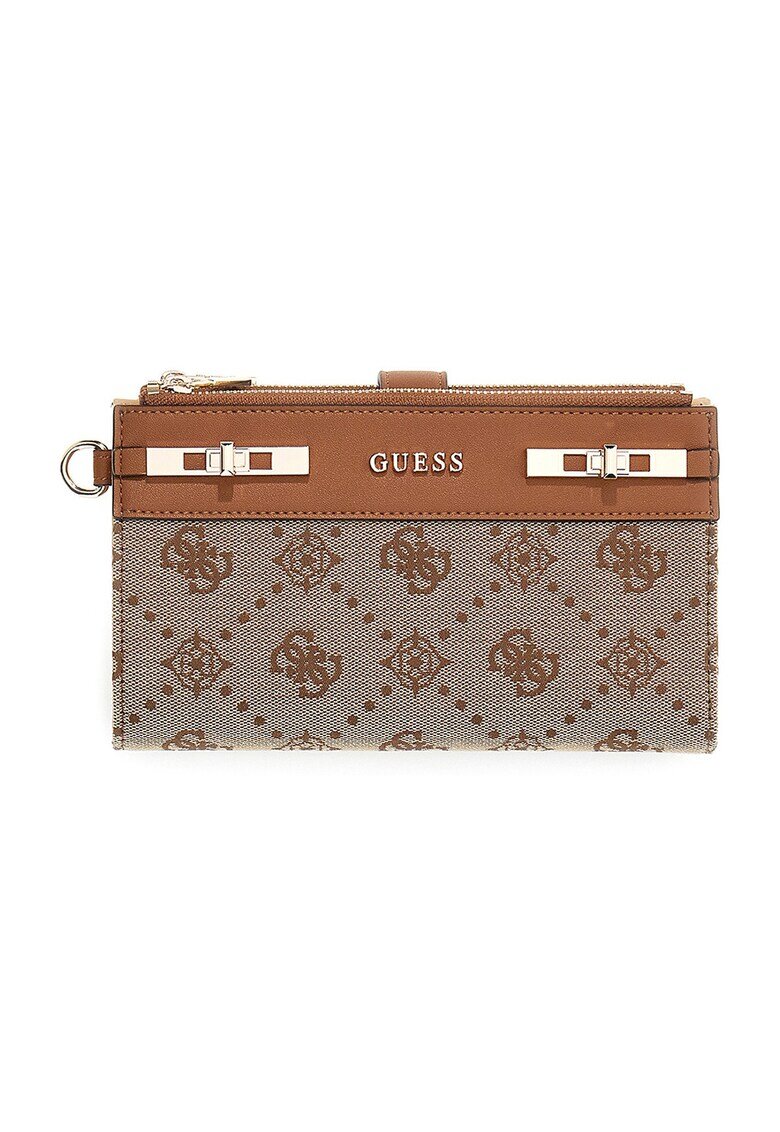 GUESS Портфейл Melinda с монограм и цип - Черен/Tъмносив