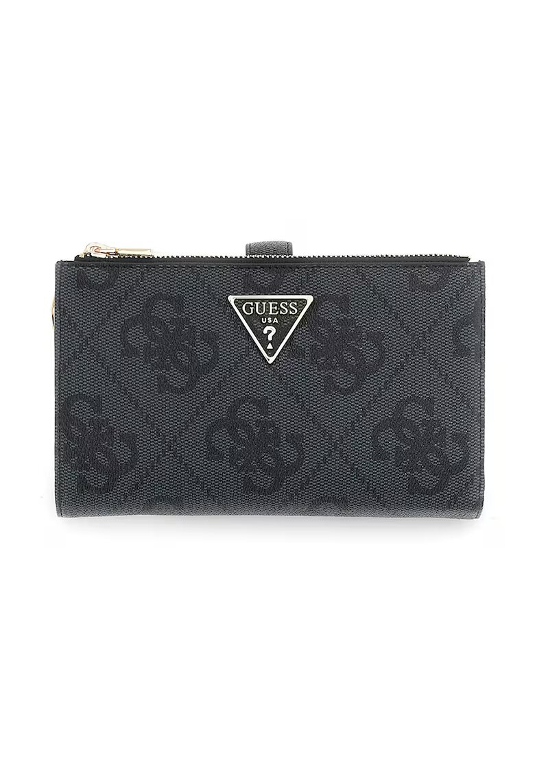 GUESS Портмоне Laurel с цип и монограм - Въглен сиво