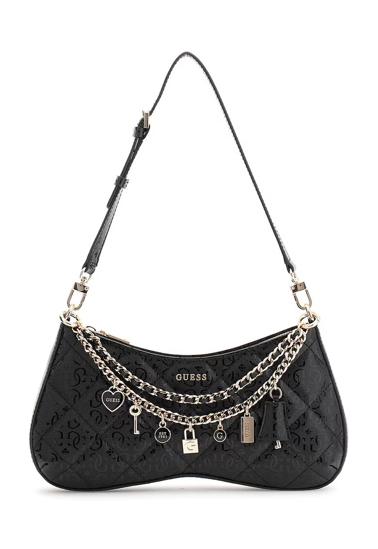 GUESS Ръчна чанта Libby с висулки - Черен