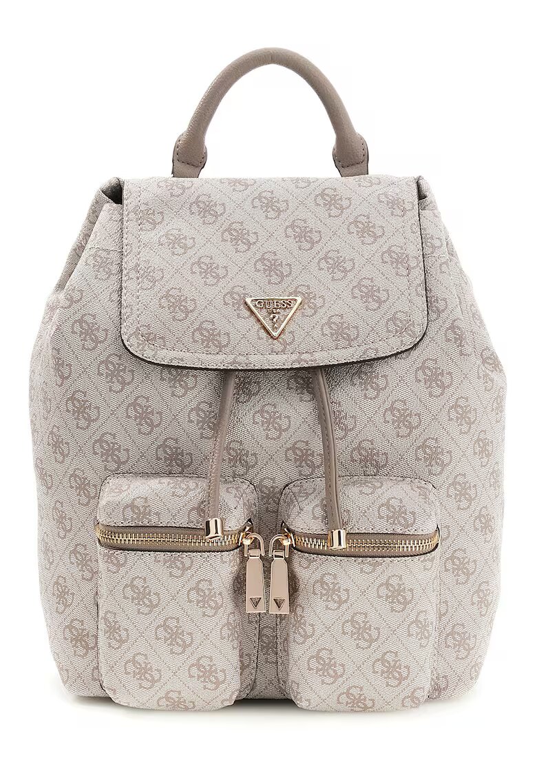 GUESS Раница Manhattan II с монограм - Светло сив/Сиво-кафяв