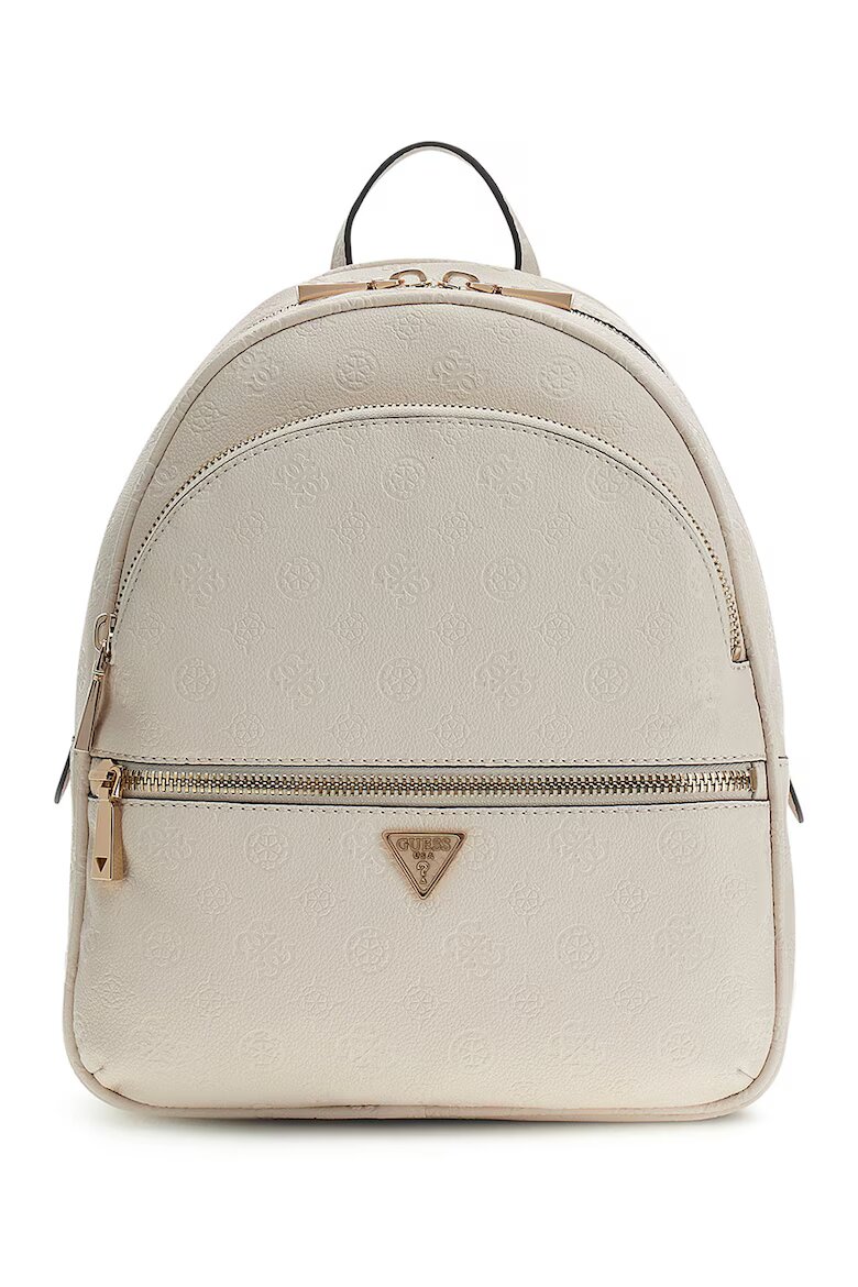 GUESS Раница от еко кожа Manhattan II с монограми Мръснобял