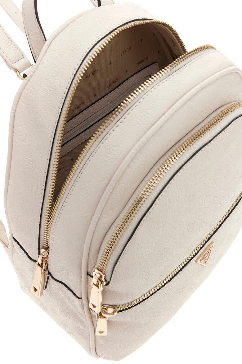 GUESS Раница от еко кожа Manhattan II с монограми Мръснобял