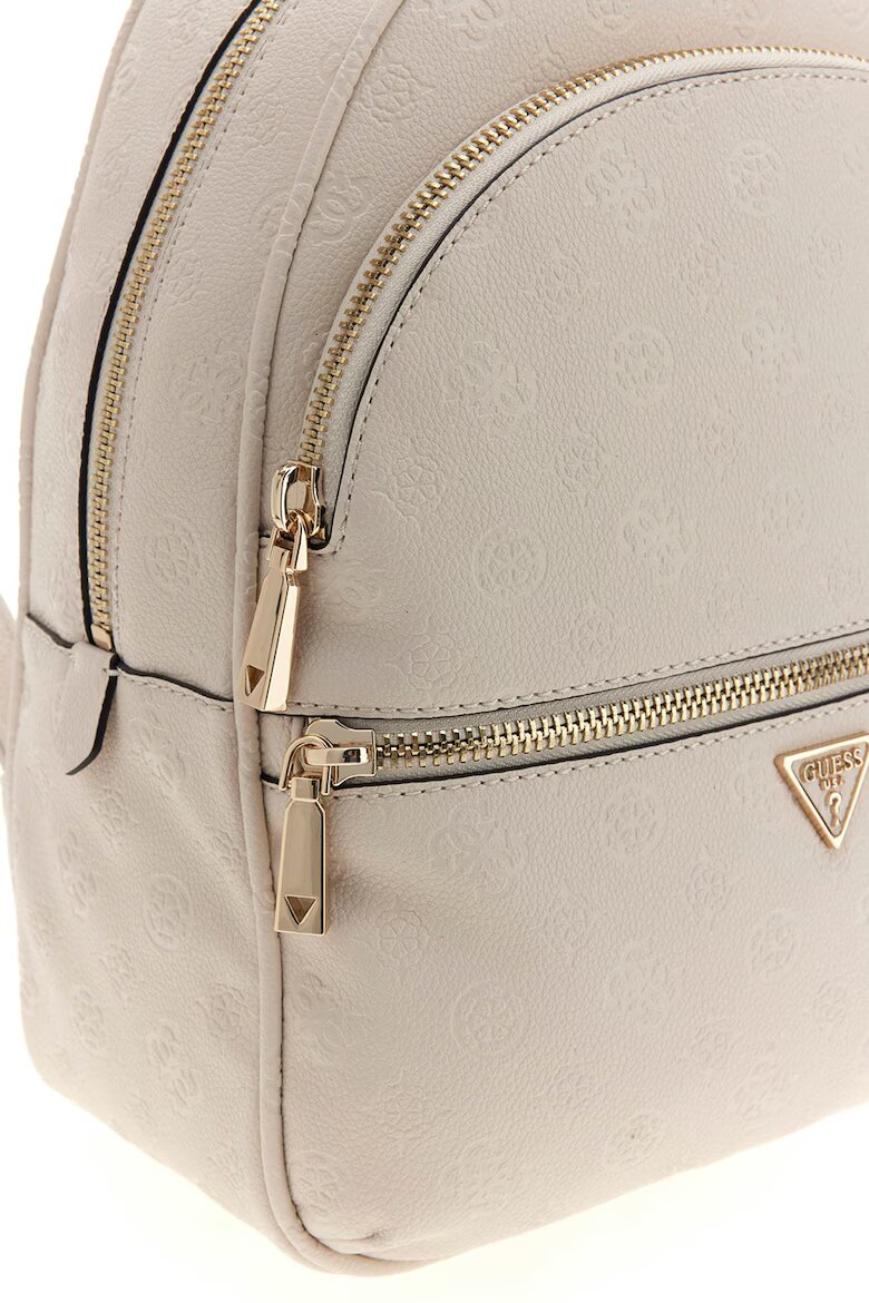 GUESS Раница от еко кожа Manhattan II с монограми Мръснобял