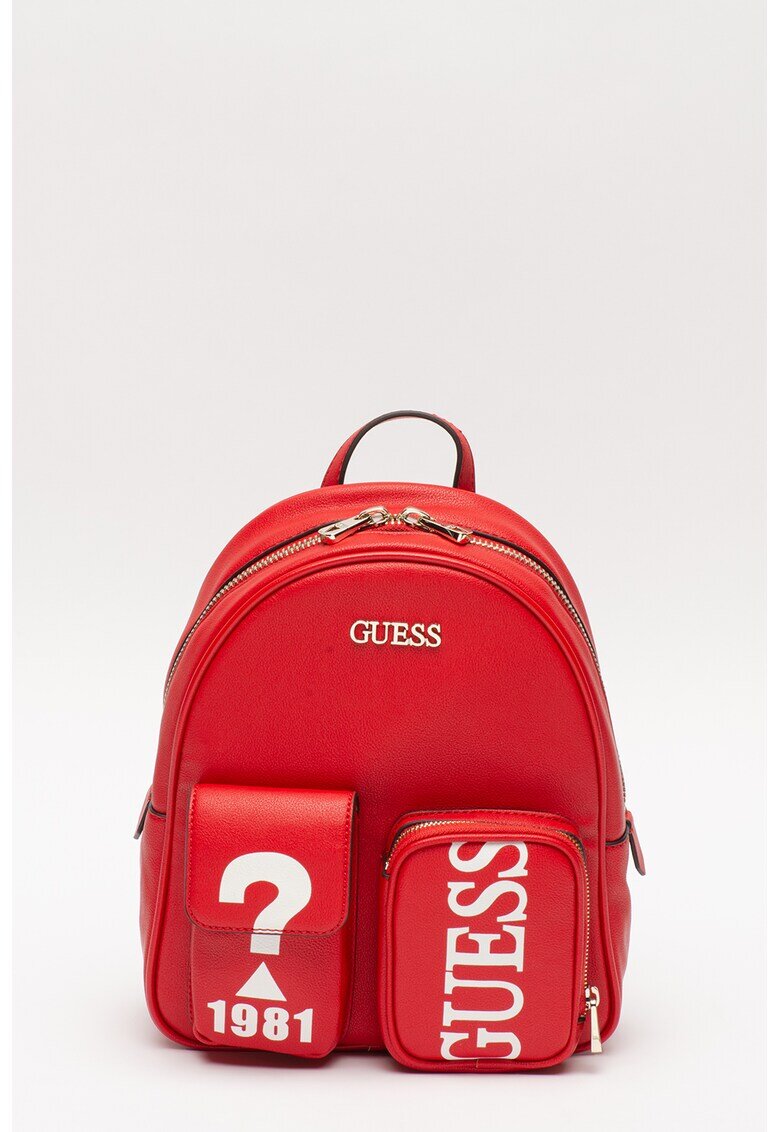 GUESS Раница Utility Vibe от еко кожа с пришити джобове - Червен/Бял