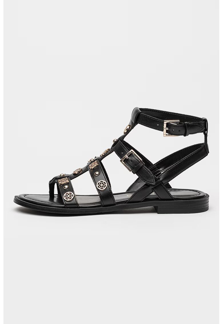 GUESS Равни сандали с декоративни апликации - Черен