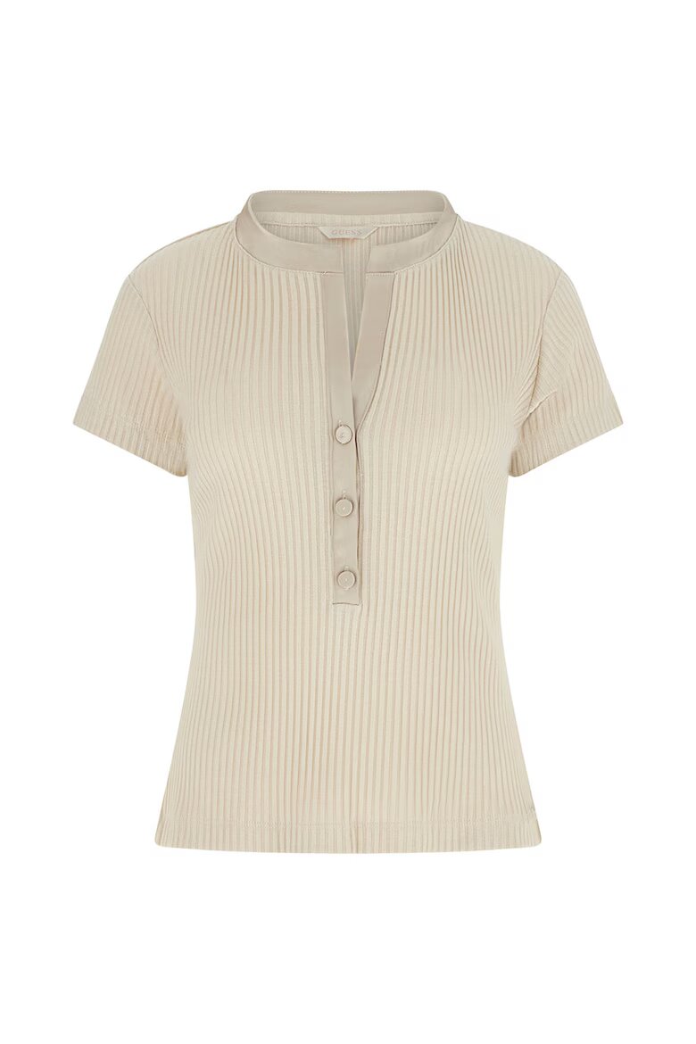 GUESS Рипсена тениска с копчета Бежов