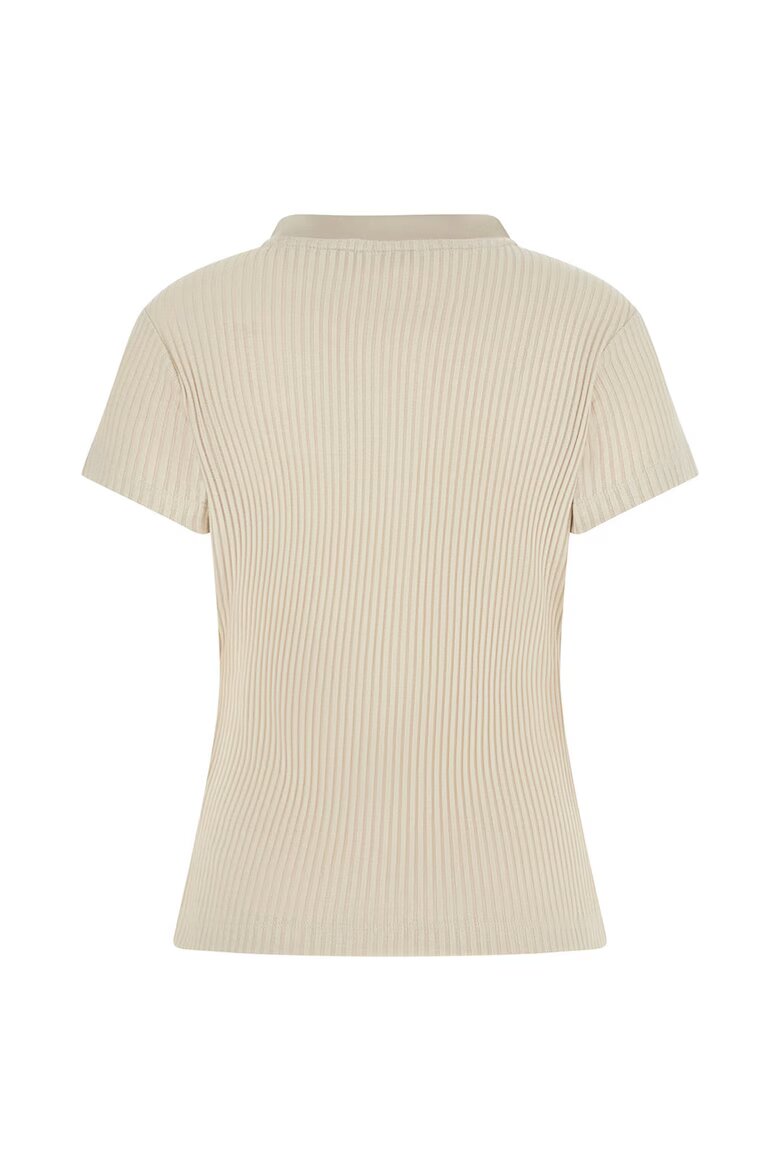 GUESS Рипсена тениска с копчета Бежов