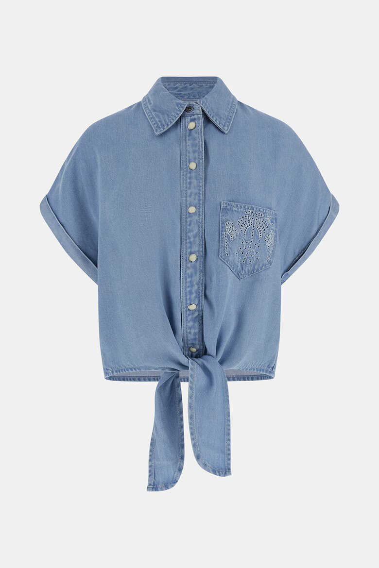 GUESS Риза от шамбре с преден възел Пастелносин