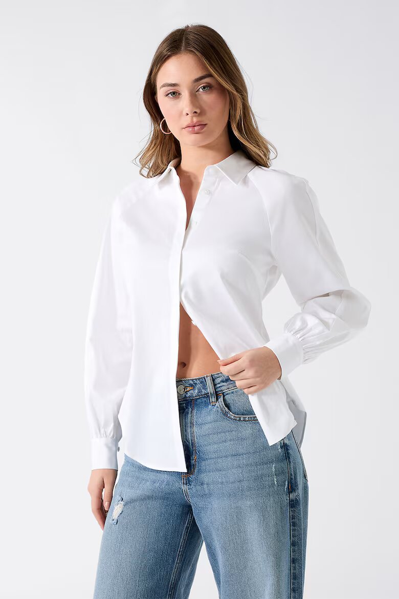 GUESS Риза с копчета и яка Бял