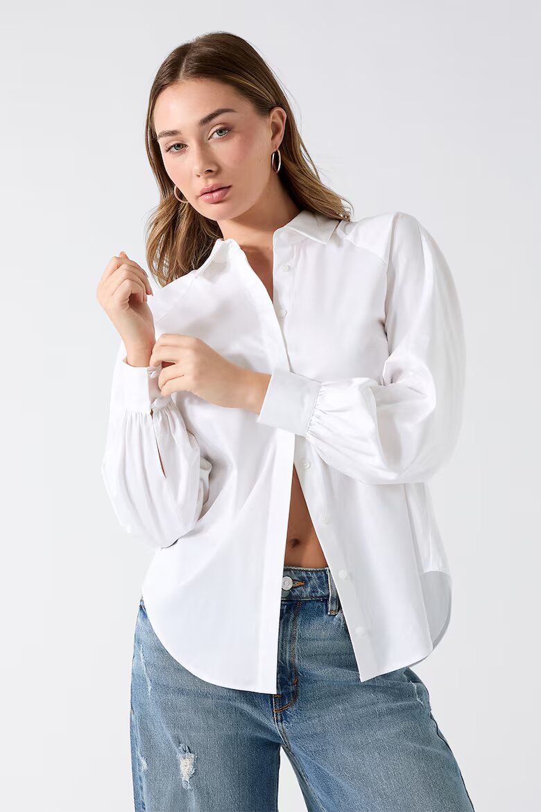 GUESS Риза с копчета и яка Бял