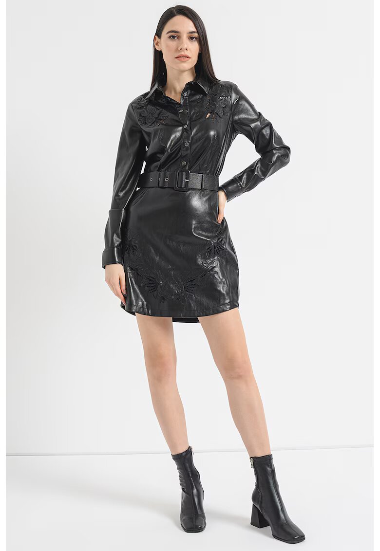 GUESS Рокля от еко кожа с бродерия