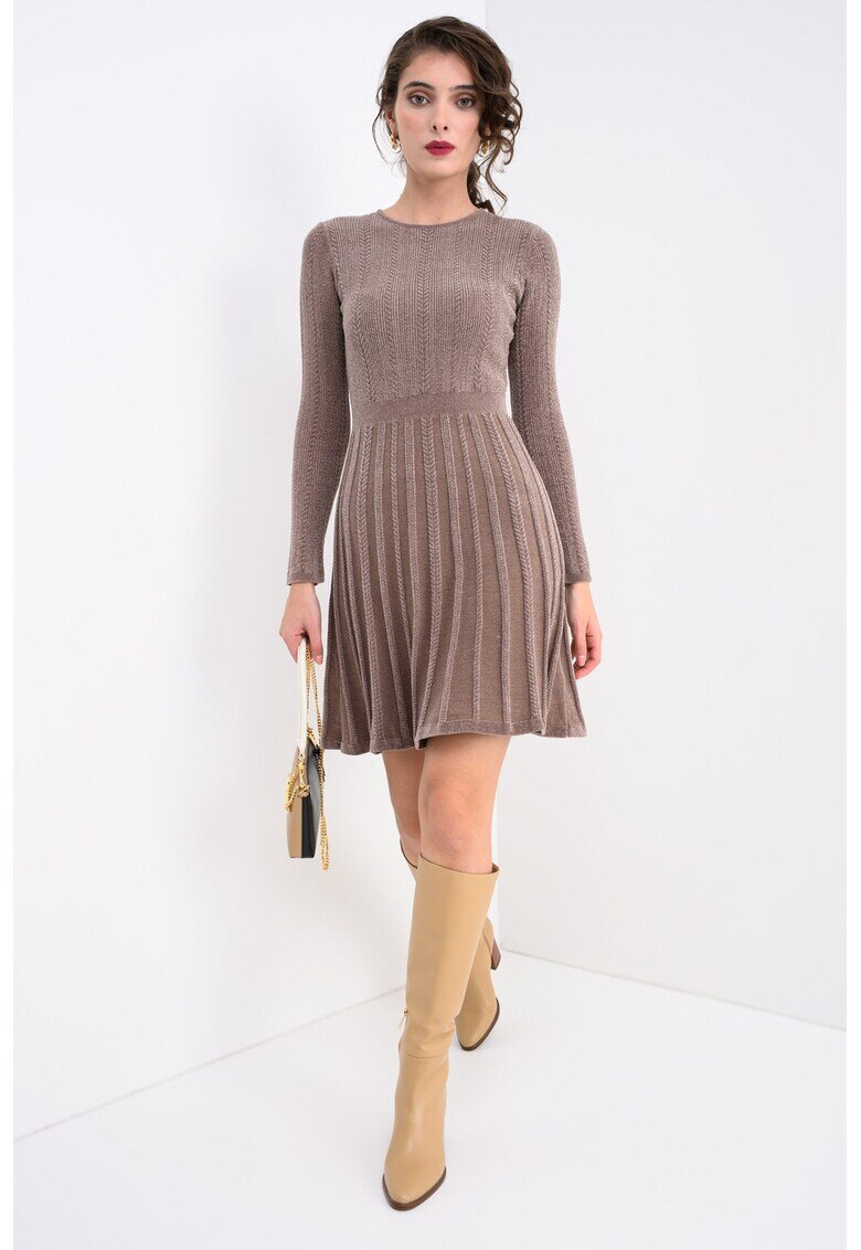 GUESS Рокля-пуловер с плисе - Светлокафяв