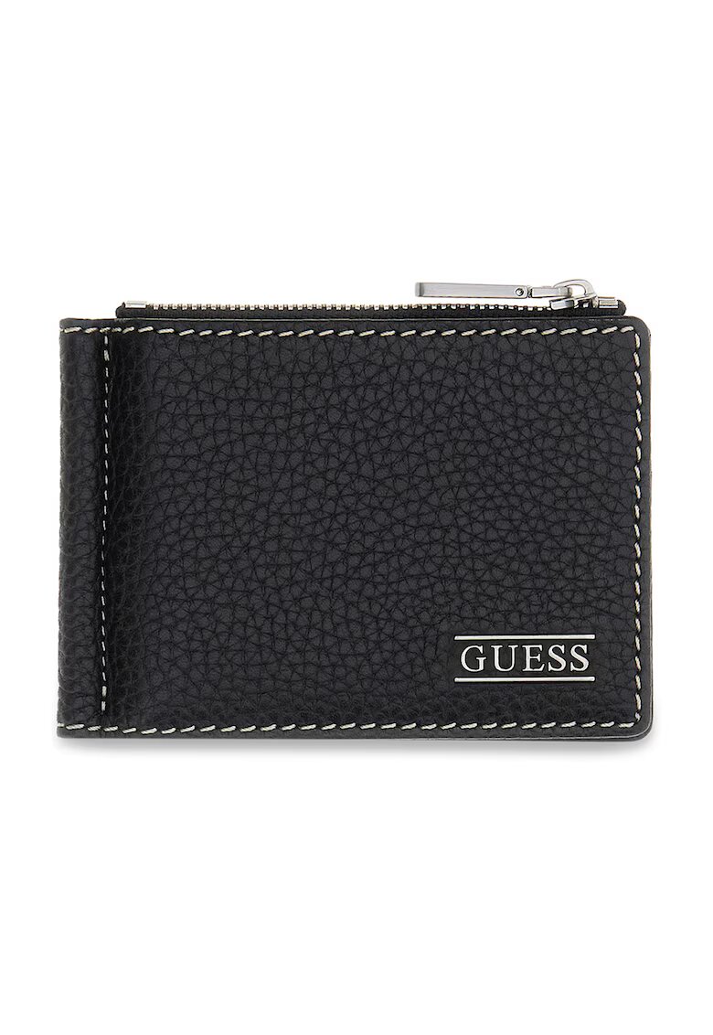GUESS Сгъваем кожен портфейл Boston - Черен