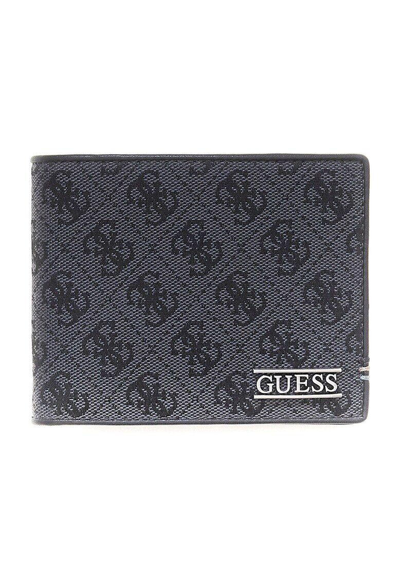 GUESS Сгъваем портфейл от еко кожа с монограм - Черен