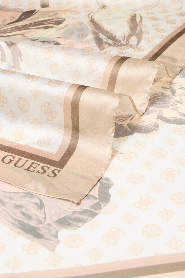 GUESS Шал с принт Бял/Светлокафяв