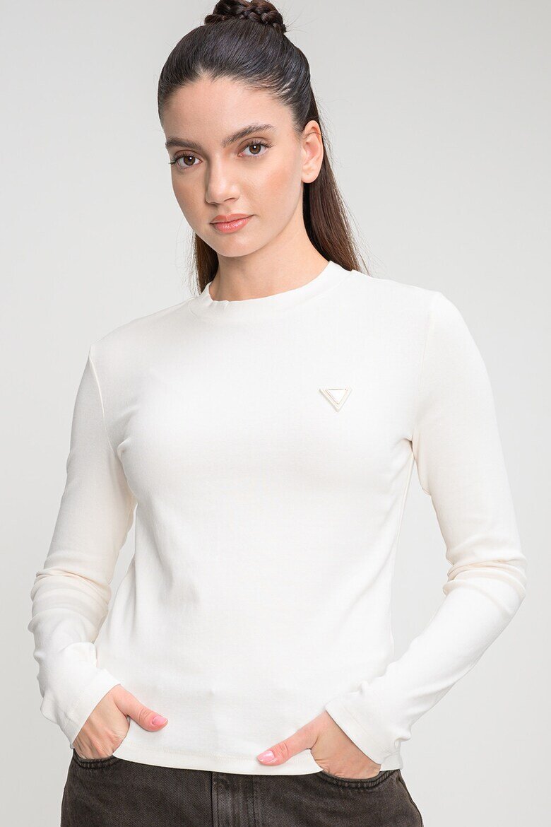 GUESS Слим фитнес блуза с модал Мръснобял