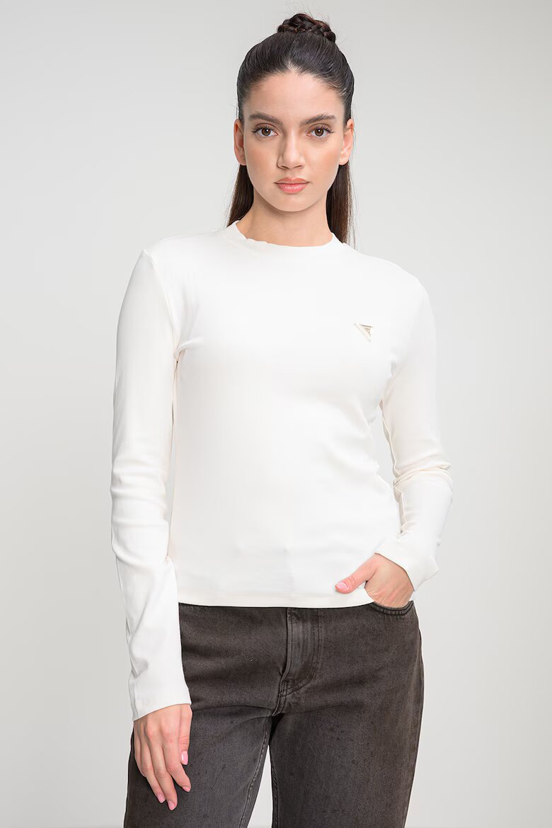 GUESS Слим фитнес блуза с модал Мръснобял