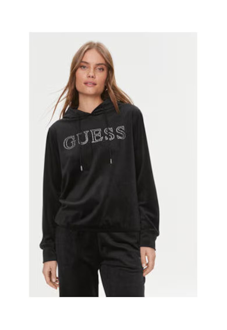 GUESS Суичър от велур с лого - свободен силует
