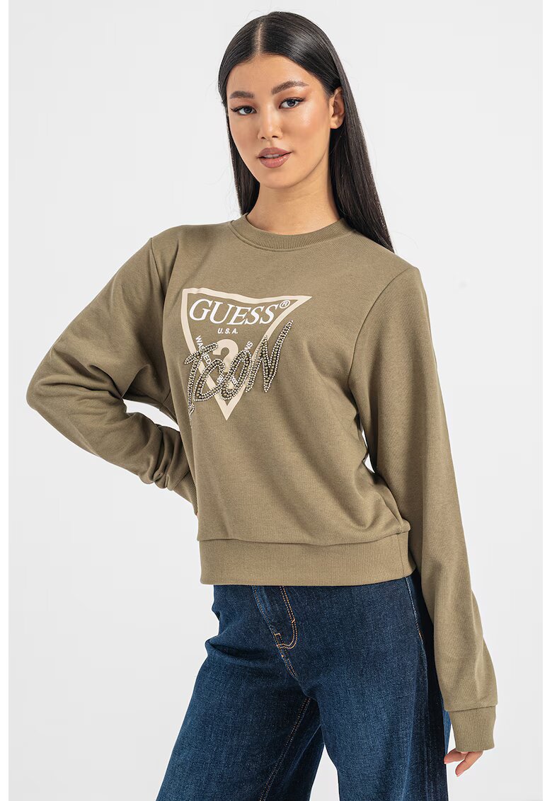 GUESS Суитшърт с лого с декоративни камъни
