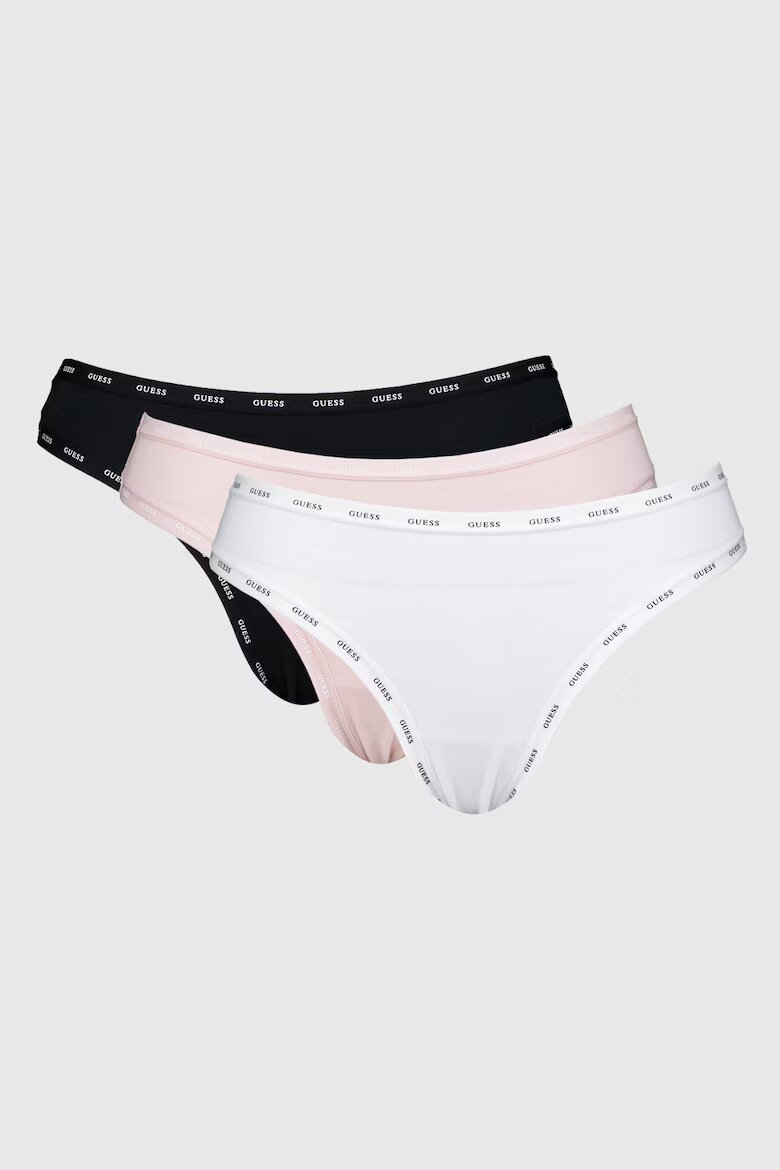GUESS Танга - 3 чифта Бял/Черен/Бледо розово