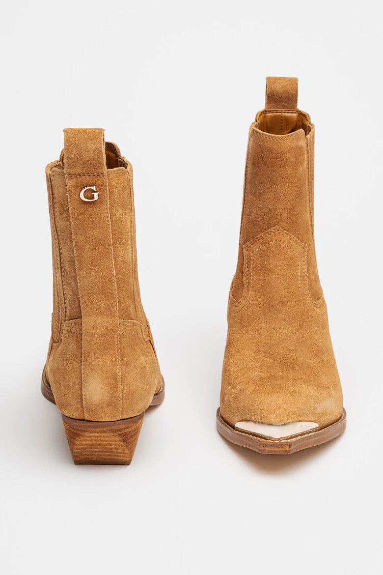 GUESS Велурени боти Lanna с кубински ток Светлокафяв