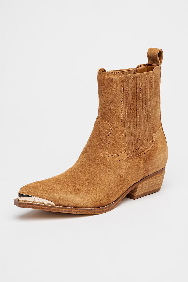 GUESS Велурени боти Lanna с кубински ток Светлокафяв