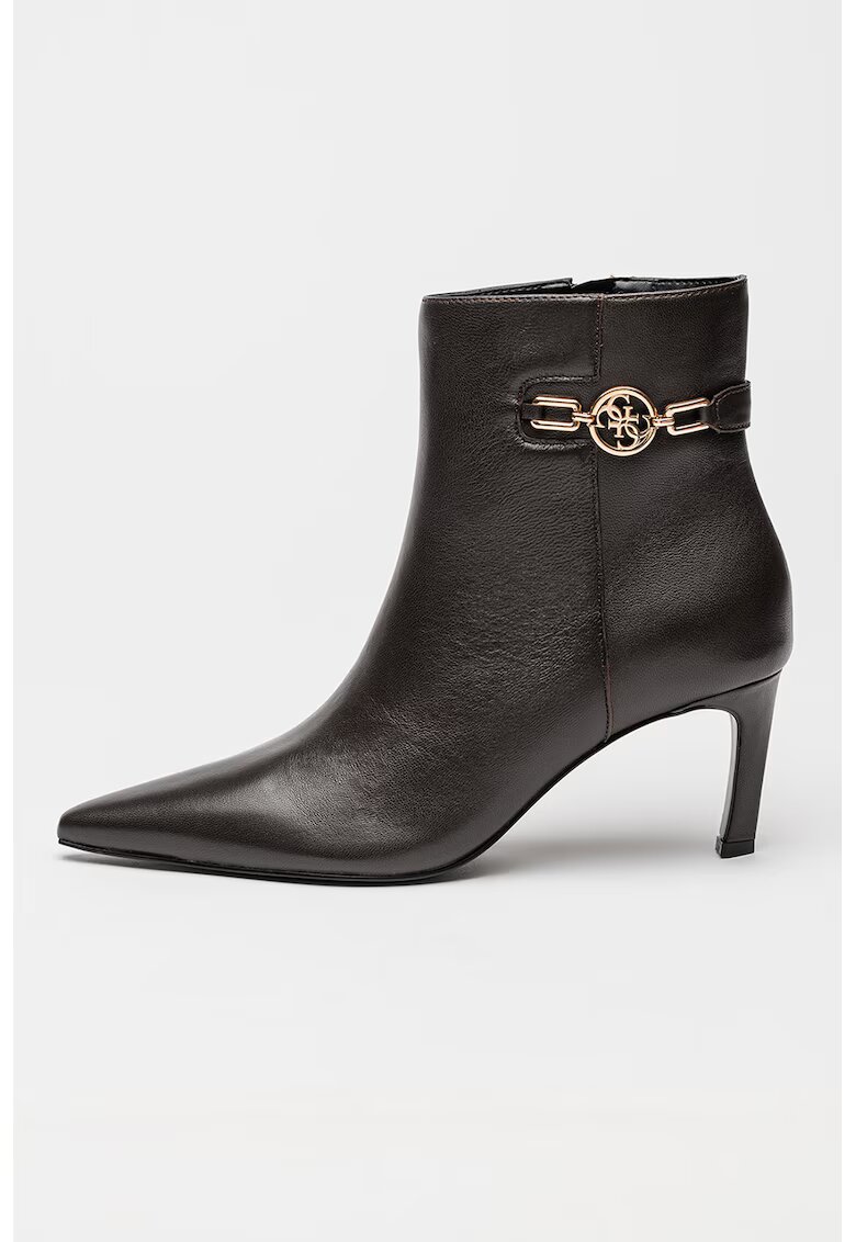 GUESS Заострени кожени боти Paislie - Тъмнокафяв