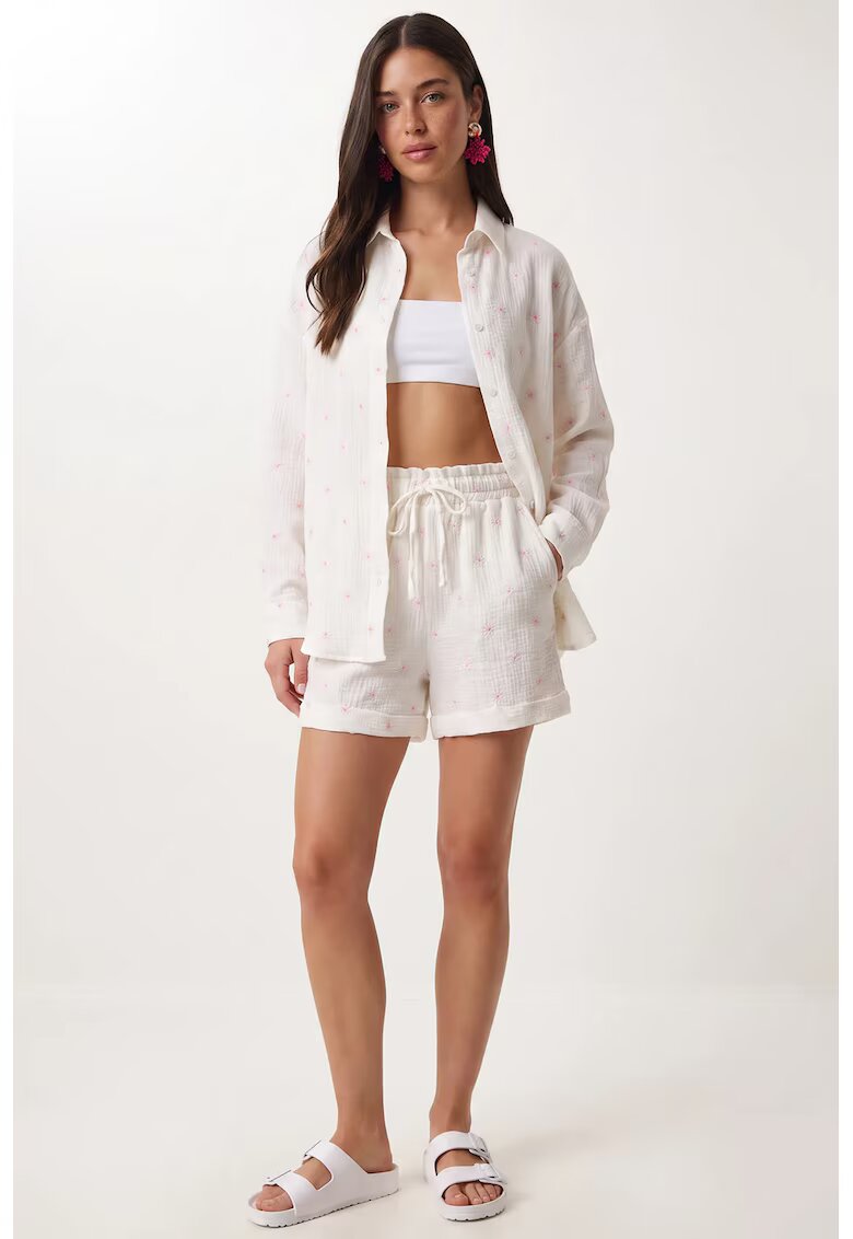 Happiness İstanbul Дамски комплект с бродерия от естествен памук в цвят слонова кост