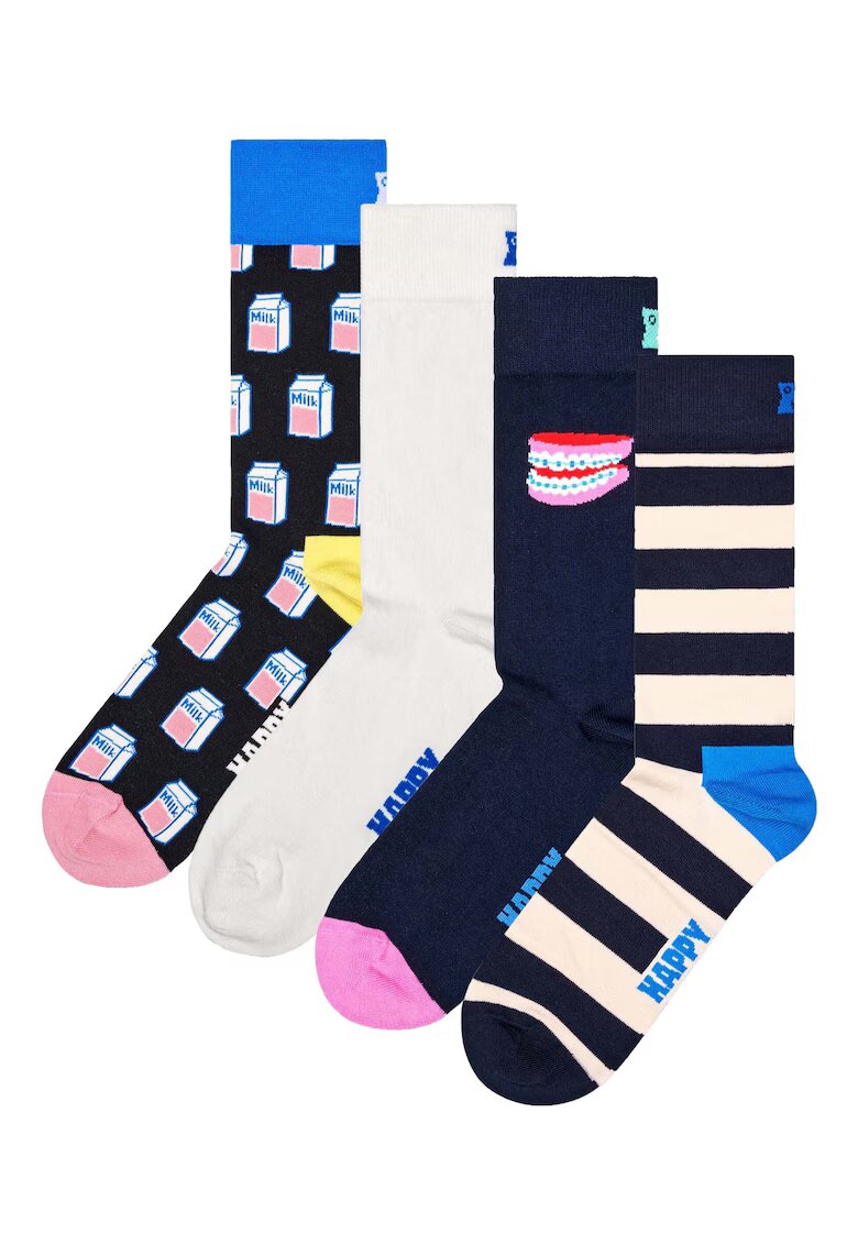 Happy Socks Дълги чорапи - 4 чифта - Бял/Розово/Тъмносин