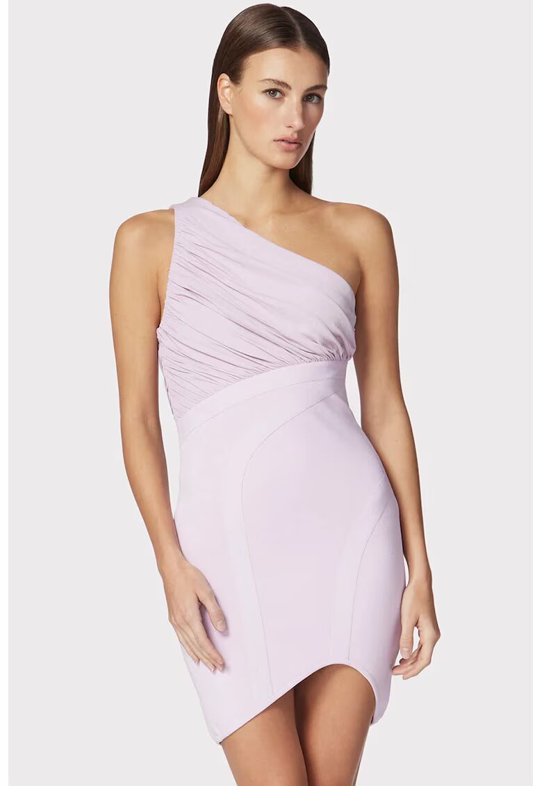 HERVE LEGER Асиметрична мини рокля с едно рамо и драпировка на бюста - Розово